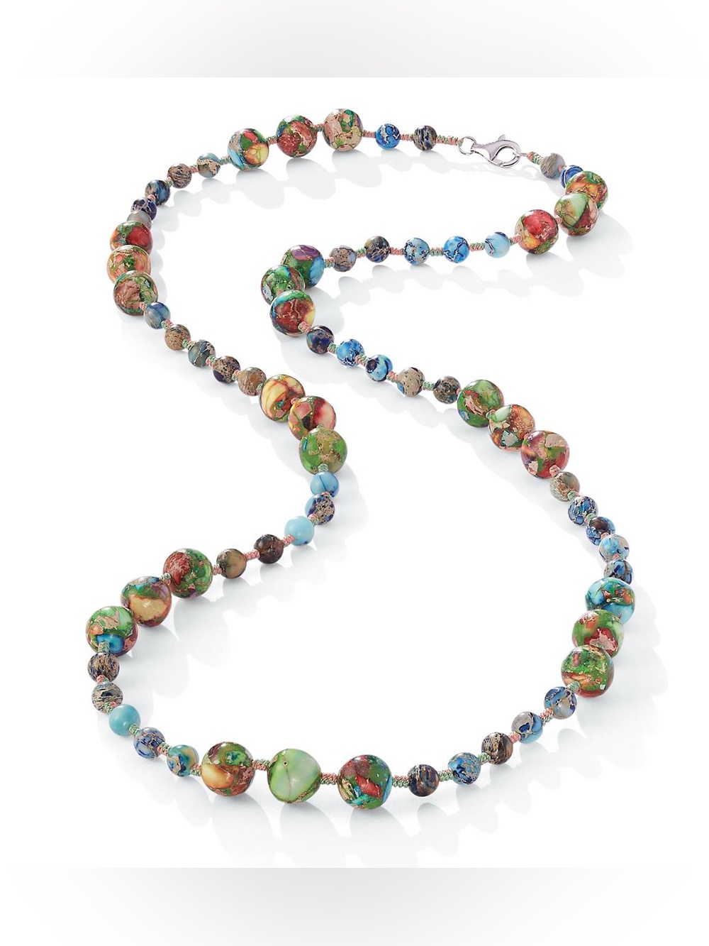 NWOT!Imperial Jasper Handknotted 30” Necklace with sterling silver lobster clasp